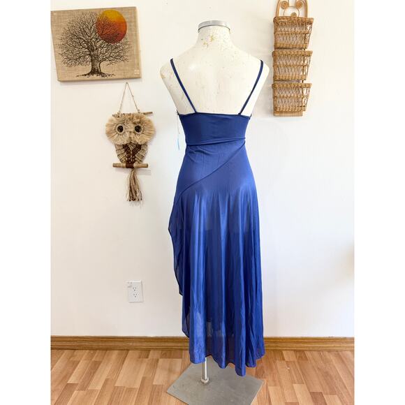 80s NOS Dark Blue Diagonal Hem Lingerie Nightgown size small - Picture 3 of 10